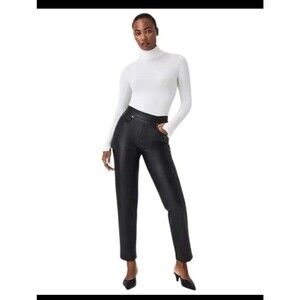 Spanx Faux Leather Straight Leg Pants Women’s Size Large Black 5 Pocket Pull On